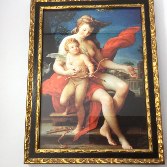 Art Poster Venus and Cupid Women Romantic Gold Wooden Frame 11 x 15